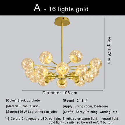 lustre moderne en forme d'étoile avec abat-jour en verre décoratif