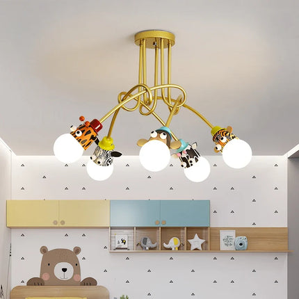 Lustre enfant avec animaux dessinés singe, zèbre, tigre, girafe — LZ4X9P2