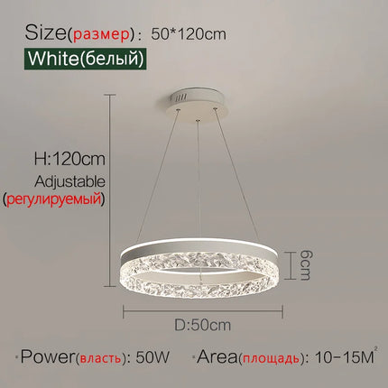 Plafonnier LED suspendu design minimaliste avec anneaux en cristal — LZ4X9P2