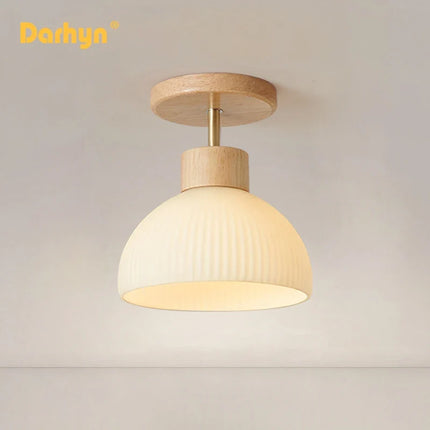 Lustre en bois avec abat-jour en verre simple — LZ4X9T