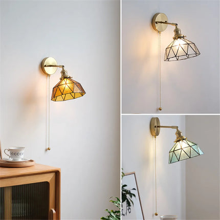 Applique murale LED nordique avec abat-jour verre et cuivre, interrupteur intégré — LZ4X9Q7