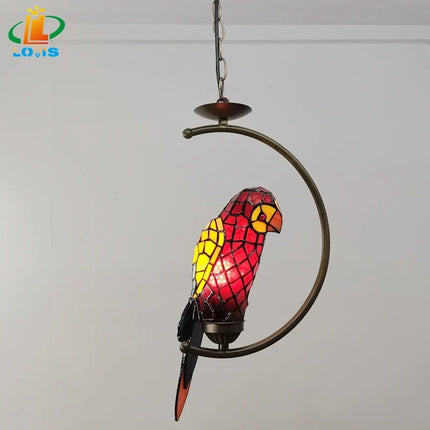 Lustre suspension perroquet américain style Tiffany en fer antique — LZ4P9XQ