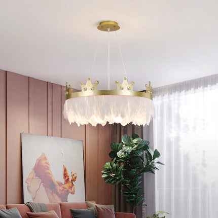 Lustre suspension nordique luxe avec cristaux et plumes — LZ4X9T2