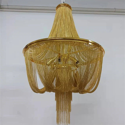 Lustre moderne en aluminium doré à pampilles avec chaîne décorative — LZ4P9XJ