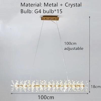 Lustre LED rond en cristal clair avec fil métallique doré réglable — LZ4N7Q2