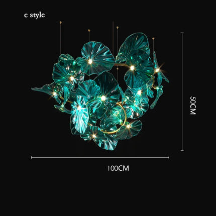 Lustre suspendu artistique à feuilles de verre LED pour hôtel — LZ4T9X