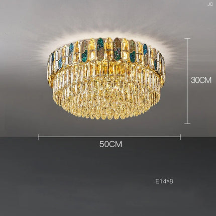 Plafonnier LED art déco en cristal doré et acier inoxydable — LZ7D9Q2N