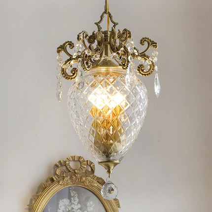Lustre suspension doré en cristal français motif ananas médiéval — LZ7D9X