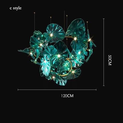 Lustre suspendu artistique à feuilles de verre LED pour hôtel — LZ4T9X