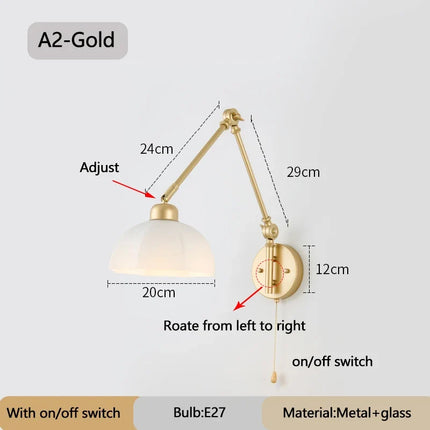 Applique murale vintage à bras long pliable avec interrupteur intégré — LZ4P9XQ