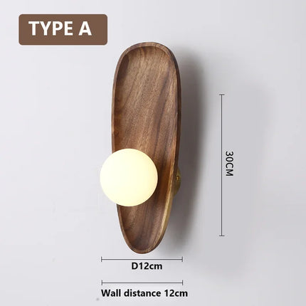 Applique murale en bois naturel avec abat-jour en verre vintage — LZ4X9P2Q