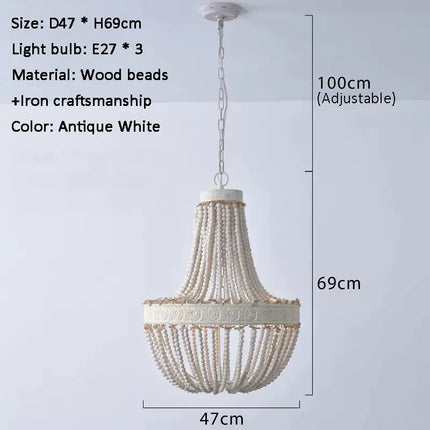 Lustre vintage en bois avec perles style campagne américaine — LZ4X9P