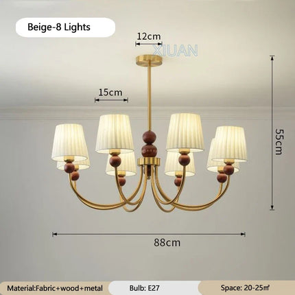 Lustre vintage américain en tissu plissé et bois style wabi-sabi — LZ4P9XJ