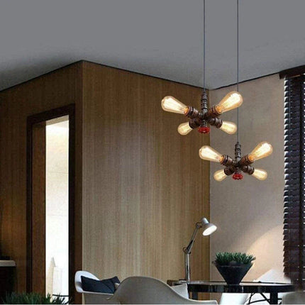 Plafonnier industriel rétro à 4 lumières en tuyaux décoratifs — LZ4X9J
