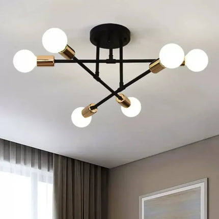 Lustre LED moderne semi-noir blanc et or pour salon et chambre — LZ4M9Q2
