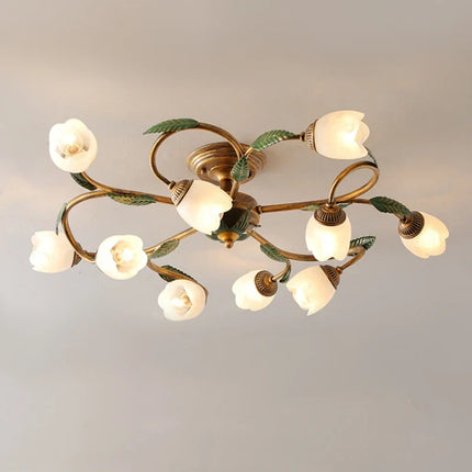 Plafonnier LED blanc motif fleur style campagne française pour salon et couloir — LZ3V9X1