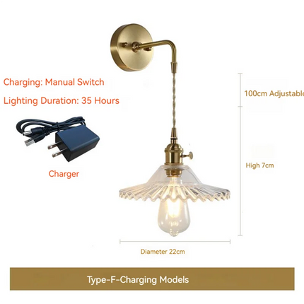 Applique murale LED scandinave en verre et laiton avec interrupteur à batterie — LZ4X9JQ