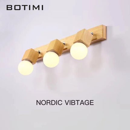 Applique murale triple avec miroir et base bois style nordique pour hôtel — LZ4X9P2