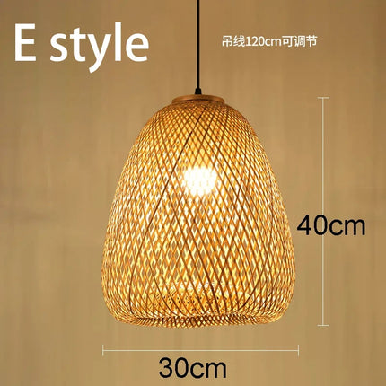 Lustre suspension style chinois fait main en bambou tressé vintage — LZ4Q9X