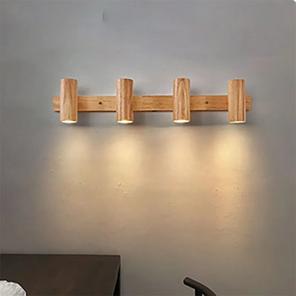 Applique murale LED nordique en bois à projecteurs multi-angles réglables — LZ4X9T1