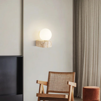 applique murale vintage en pierre naturelle avec abat-jour en verre et led