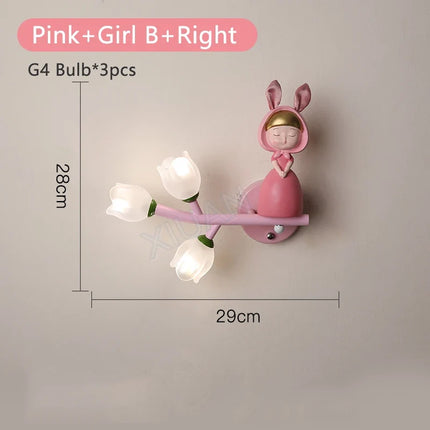 Applique murale LED G4 motif fille lapin et fleur pour enfants — LZQ7X9