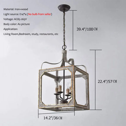 Lustre rétro en bois massif style campagne franco-américain — LZ4X7Q2