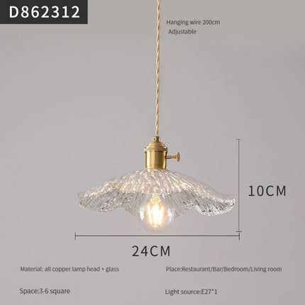 suspension moderne en laiton avec abat-jour rustique en verre de noyer