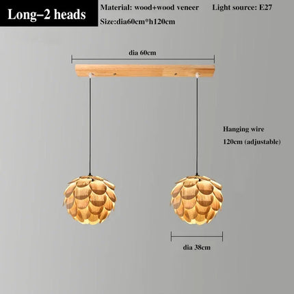 Lustre suspension ananas en placage de bois pour hôtels et restaurants — LZ4X9T