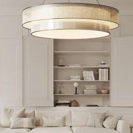 Lustre circulaire zen style chinois avec abat-jour en tissu — LZ4P9XQ
