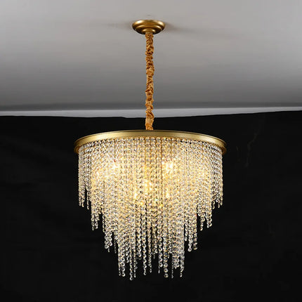 Lustre en cristal Luxe moderne LED chaîne de fronde or