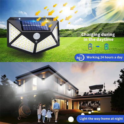 Applique murale solaire étanche 100 LED avec détecteur de mouvement — LZ4X9P2