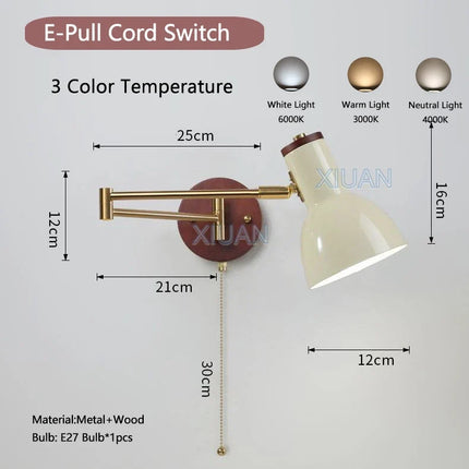 Applique murale vintage européenne avec bras pivotant et interrupteur — LZ4X9M