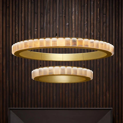 Lustre LED postmoderne anneaux ronds marbre noir et or pour salle à manger — LZ4P9XQ