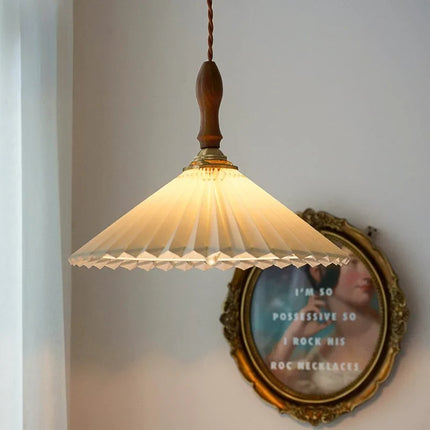 Lustre plissé style rétro japonais en noyer nordique pour intérieur — LZ4M7Q2