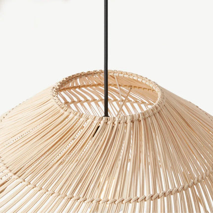 Suspension lustre rotin vintage style asiatique avec éclairage LED — LZ4X9P