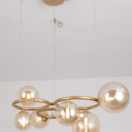 Lustre suspension boule en verre avec barre métallique ronde — LZ4P9X