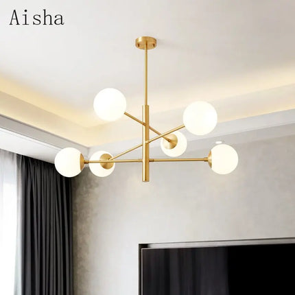 Lustre suspension nordique en verre et cuivre design moderne — LZ4X9T
