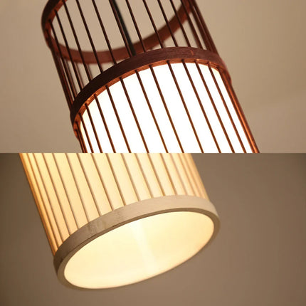 Lustre suspension en bambou tissé main et rotin osier — LZ4Q9T1