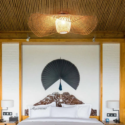 Suspension LED E27 style chinois en bambou pour salle à manger Tatami — LZ4X9P2