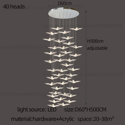 suspension LED décorative en forme d'oiseau idéale pour loft