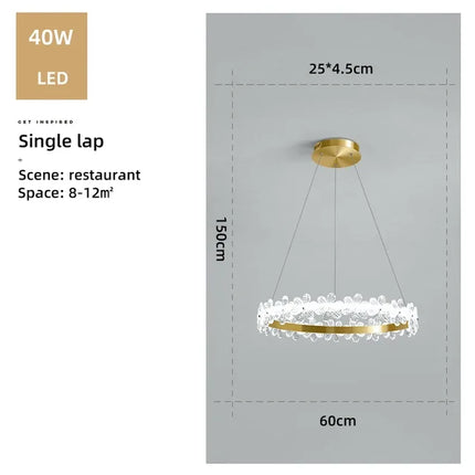 Lustre suspension nordique en cristal K9 avec anneau pétales LED — LZ4X9T