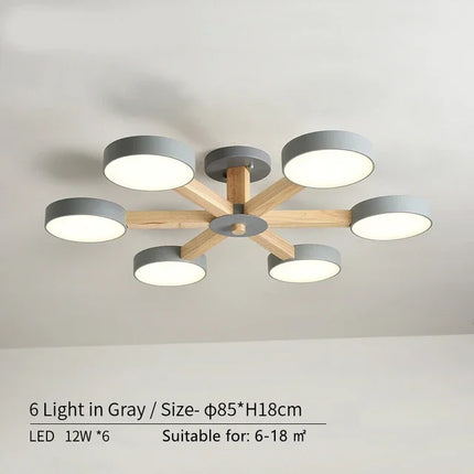 Suspension en bois moderne à 3, 6 ou 8 lumières LED pour salon et chambre — LZ4D9X