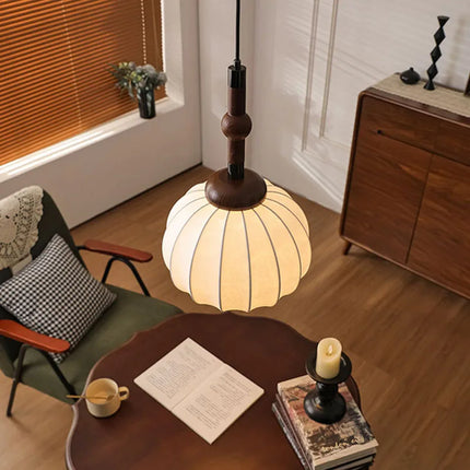 Lustre suspension en soie et bois style chinois pour intérieur — LZ4X9P2