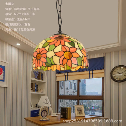 Lustre suspension en verre teinté style méditerranéen pour restaurant et hall — LZ4XJ9