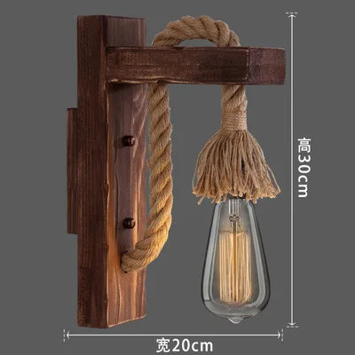 Applique murale industrielle en bois, métal et corde de chanvre pour escalier et porche — LZ4X9T