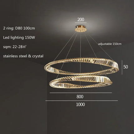 Lustre LED dimmable luxe en cristal K9 anneau irrégulier doré — LZ4X9P