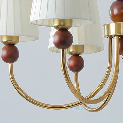 Lustre vintage américain en tissu plissé et bois style wabi-sabi — LZ4P9XJ