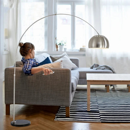Lampadaire nordique pliant en marbre avec arc rotatif argenté pour salon et chambre — LZ4X9P