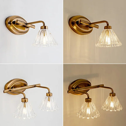 Applique murale vintage LED bronze clair 2 ou 4 têtes pour salle de bain avec verre — LZ4D7X